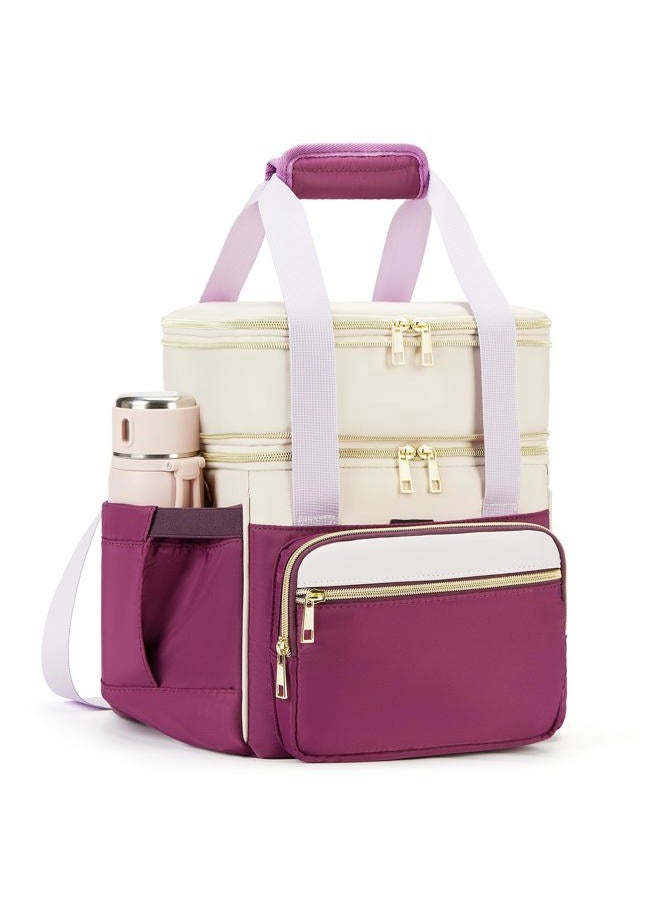 holuxer Insulated Lunch Bag & Lunch Box for Women - Double Deck Reusable Lunch Bag for men Tote Cooler Bag Leakproof Soft Expandable - Large Lunchbox for Work/Adult/Picnic/Outdoor (Light Purple，15L) - Image 1