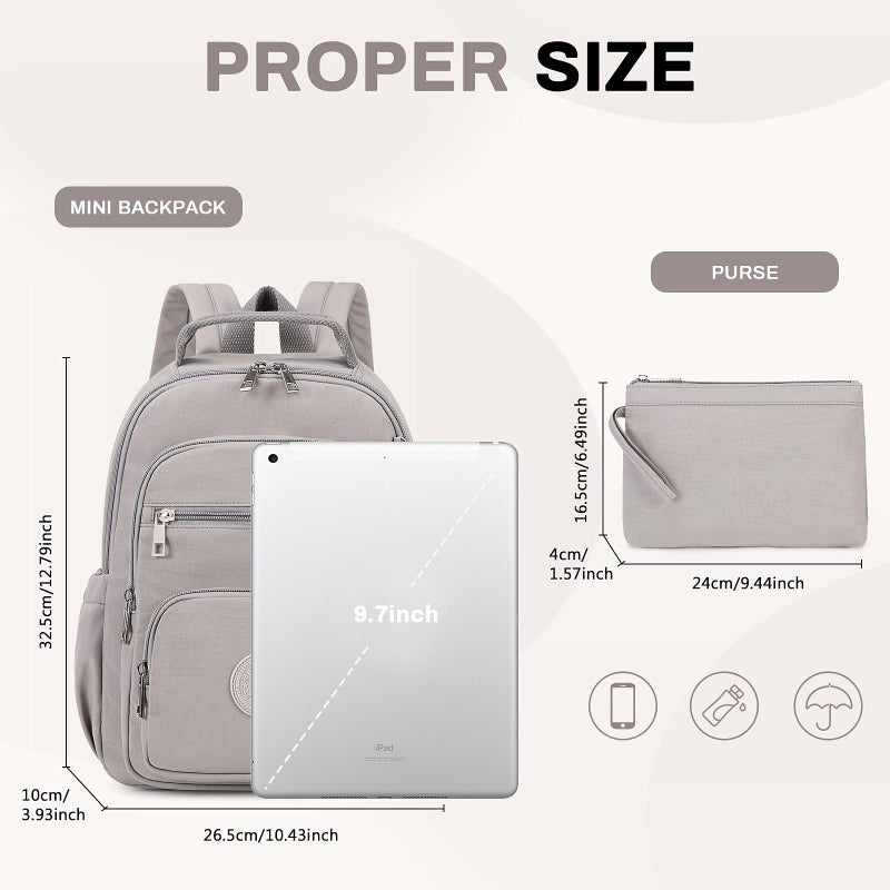 Sisipoet Small Backpack for Women, 2PCS Mini Backpack for Ladies Bookbag Purse for Women with Mini Wallet and Luggage Strap, Gray - Image 3