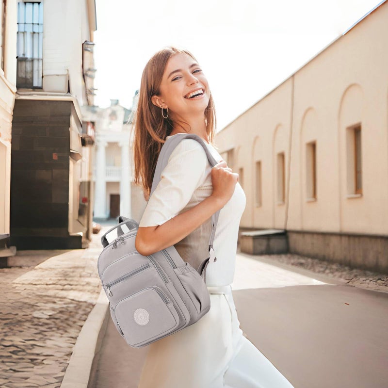 Sisipoet Small Backpack for Women, 2PCS Mini Backpack for Ladies Bookbag Purse for Women with Mini Wallet and Luggage Strap, Gray - Image 2