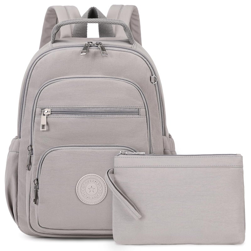 Sisipoet Small Backpack for Women, 2PCS Mini Backpack for Ladies Bookbag Purse for Women with Mini Wallet and Luggage Strap, Gray - Image 1