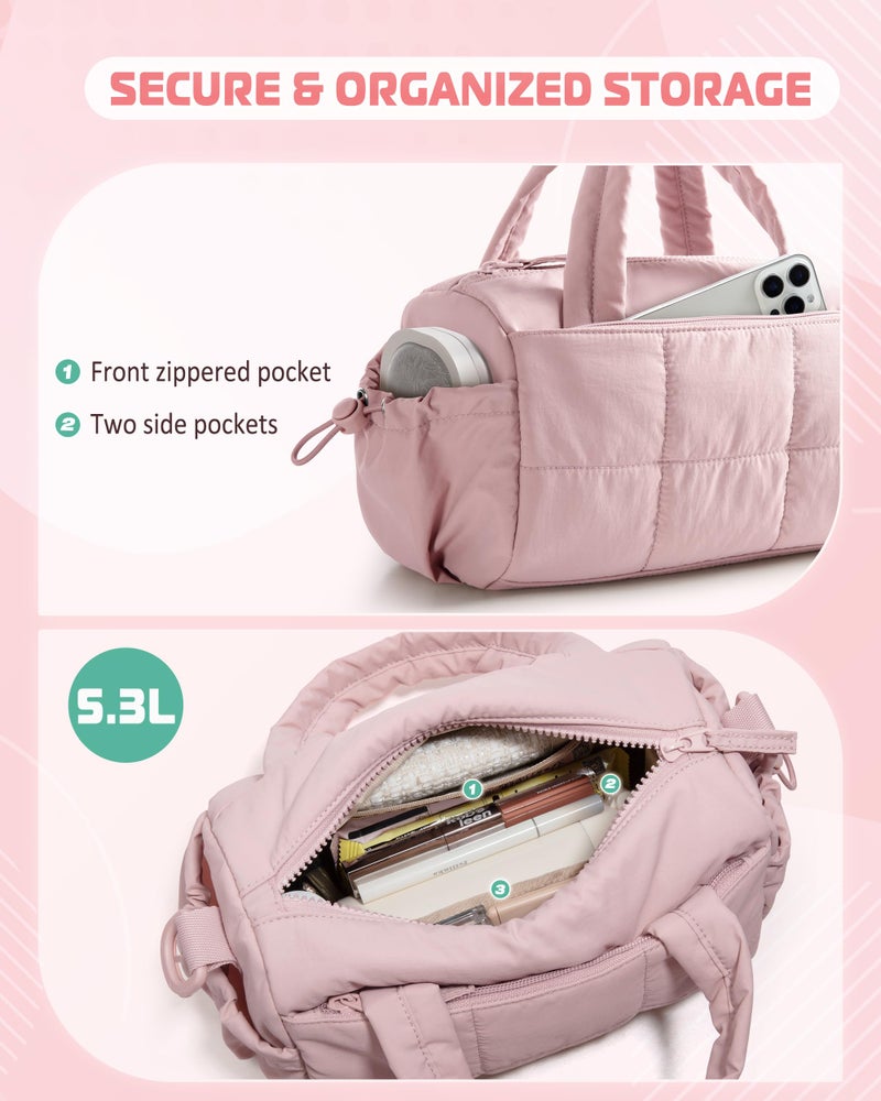 Smasrob Small Puffer Crossbody Bag for Women with RFID Blocking Pocket, Mini Quilted Crossbody Purse with Multiple Pockets, Pink - Image 4