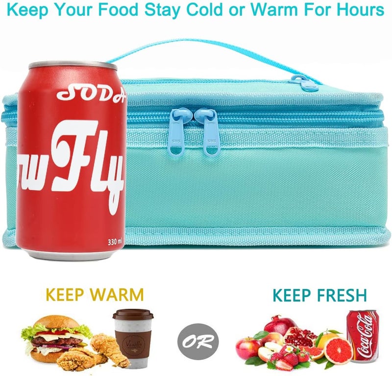 FlowFly Small Insulated Lunch box Portable Soft Bag Mini Cooler Thermal Meal Tote Kit with Handle for Work & School, Light Blue - Image 3