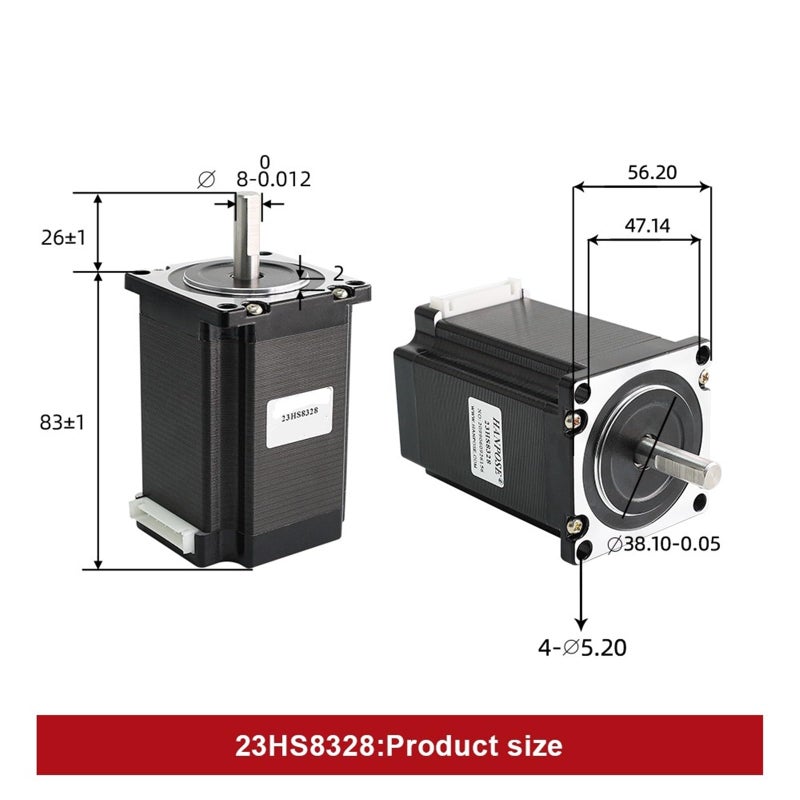 محرك السائر Nema 23 موديل 23HS8328، قطر 8 مم، تيار 2.8 أمبير، عزم دوران 220 نيوتن/سم، 4 أسلاك، شفة 57 مم، مخصص لآلة الحواف ذات العجلة الدودية. - Image 3
