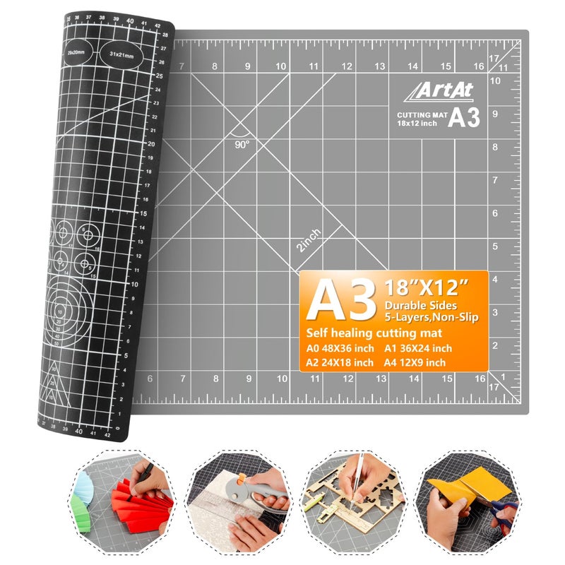 ArtAt Self Healing Cutting Mat 12x 18 BlackGray EcoCraft Cutting Mat 5Layer Durable AntiBladeWear Material for All Your Crafting Needs - Image 2