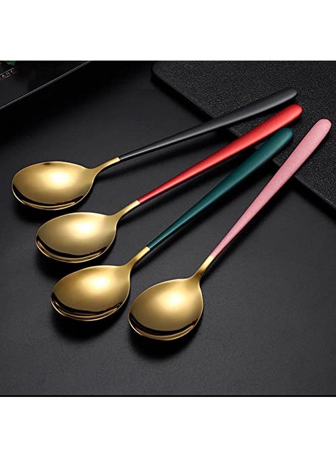 Dhruv Mart Spoons,Stainless Steel Long-Handled Spoon,Gold Small Round Spoon,Household Tableware Set,Dessert Spoon,Suitable For Cafe Restaurant For Soup,Grain,Tea, Set Of 4 (Mix Colour Gold) - 20 Cm - Image 2