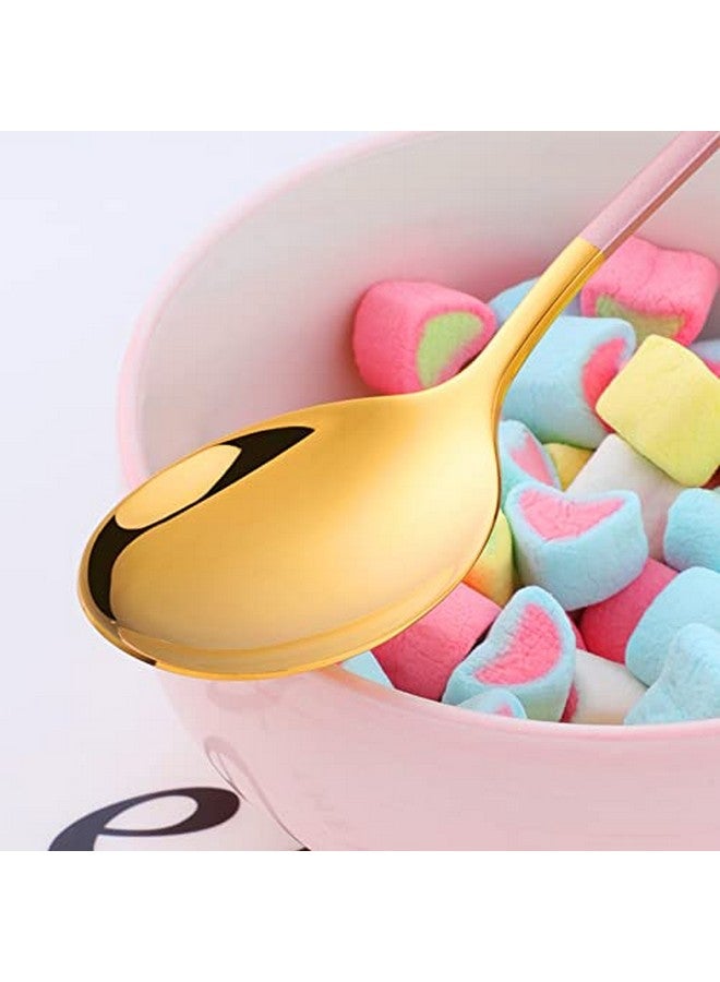 Dhruv Mart Spoons,Stainless Steel Long-Handled Spoon,Gold Small Round Spoon,Household Tableware Set,Dessert Spoon,Suitable For Cafe Restaurant For Soup,Grain,Tea, Set Of 4 (Mix Colour Gold) - 20 Cm - Image 4