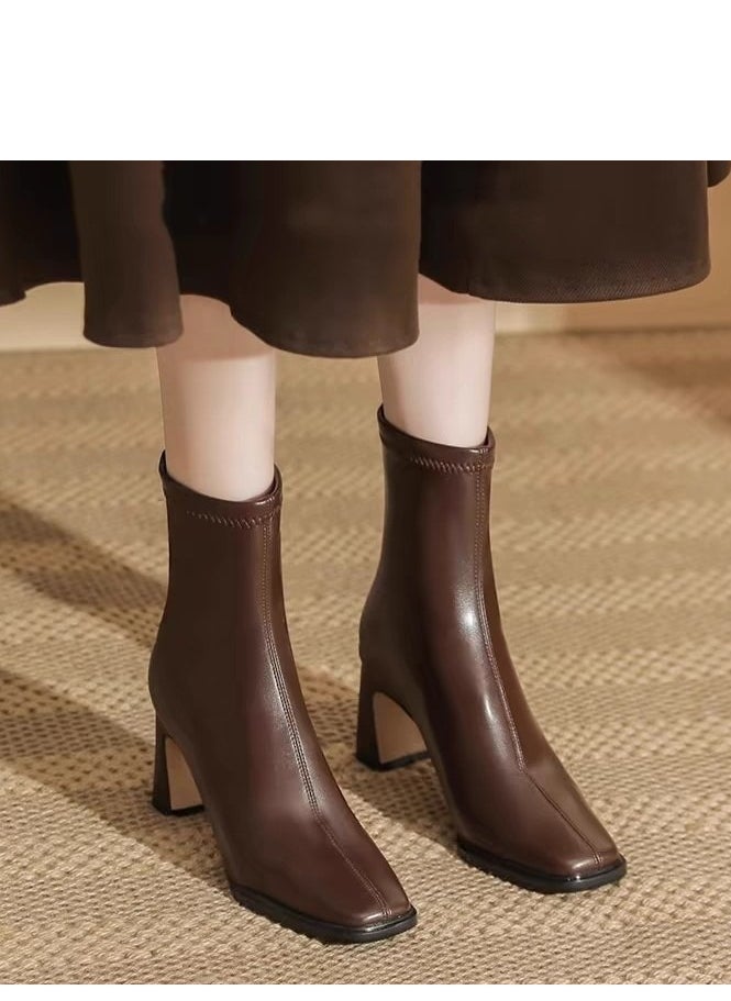 Loquat Women's Thick Heel Side Zipper Short Boots 2024  New Fashion Versatile And Comfortable  - Image 1
