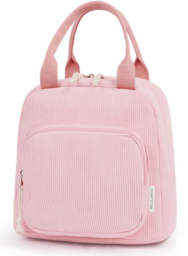 HOMESPON Lunch Bag for Women Men Adults with Front Pocket Cute Corduroy Insulated Lunch Tote Large Capacity Lunch Box Cooler Container for Work Picnic or Travel (Pink) - Image 1