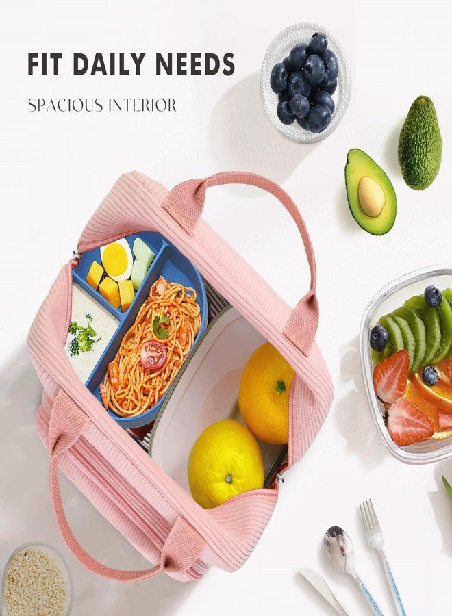 HOMESPON Lunch Bag for Women Men Adults with Front Pocket Cute Corduroy Insulated Lunch Tote Large Capacity Lunch Box Cooler Container for Work Picnic or Travel (Pink) - Image 4