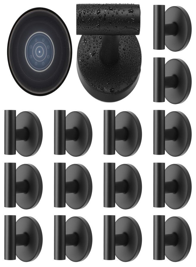 Ovveroche 16 Pack Suction Cup Hooks for Shower Waterproof, Black Matte Wall Mount Towel Holder, Removable Towel Hook, No Drill Stainless Steel Towel Hooks for Bathroom Wall, Wall Hangs 15lbs - Image 1