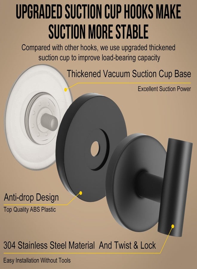 Ovveroche 16 Pack Suction Cup Hooks for Shower Waterproof, Black Matte Wall Mount Towel Holder, Removable Towel Hook, No Drill Stainless Steel Towel Hooks for Bathroom Wall, Wall Hangs 15lbs - Image 2