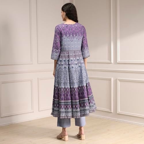 Biba Women Lilac Cotton Anarkali Printed Kurta Set_40 - Image 5