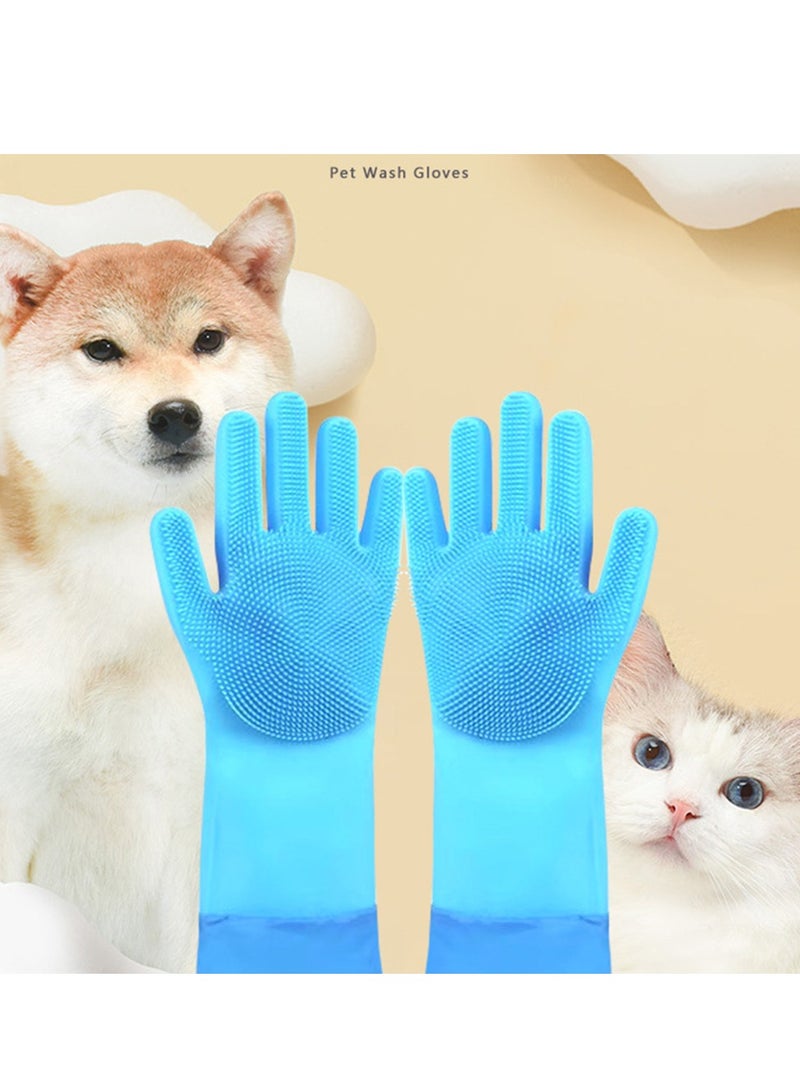 Generic Silicone Pet Wash Prevent Scratching And Biting Protect Gloves Thickening Durable Cat Bath Cleaning Gloves With Brush  - Image 3
