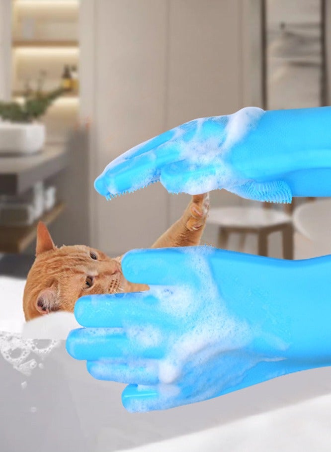 Generic Silicone Pet Wash Prevent Scratching And Biting Protect Gloves Thickening Durable Cat Bath Cleaning Gloves With Brush  - Image 4