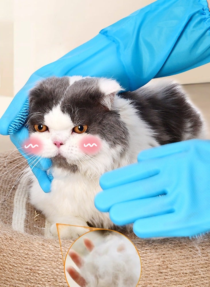 Generic Silicone Pet Wash Prevent Scratching And Biting Protect Gloves Thickening Durable Cat Bath Cleaning Gloves With Brush  - Image 5