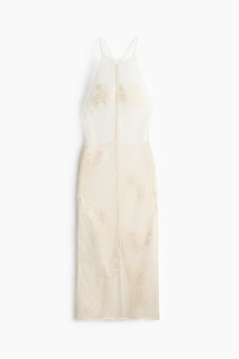 H&M Beaded crochet-look halterneck dress