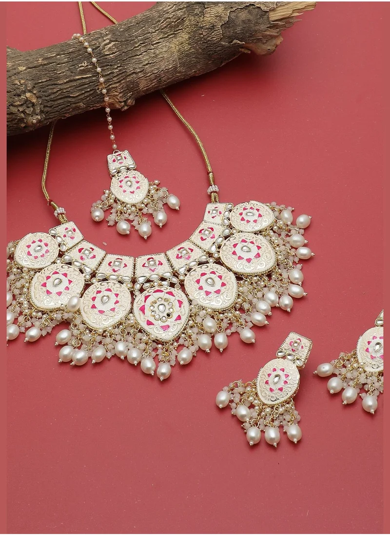 SOHI Gold Plated Meenakari Necklace, Earrings and Maang Tikka Set