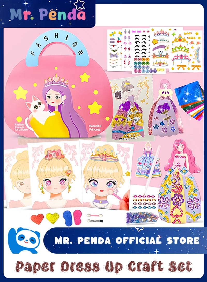 Mr. Penda 4-in-1 Paper Dress Up Craft Set Sticker Toy Make Up On Paper Play Diamond Painting Princess, Foil Fun, Sticker, Gift for Girls Age 3 4 5 6 7 8+ Year Old (Pink) - Image 1