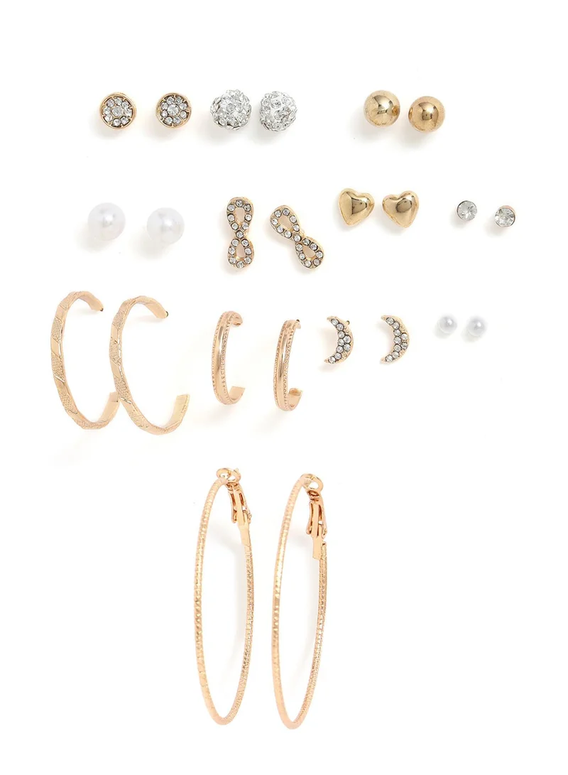 Set of 12 Contemporary Studs & Artificial Hoop Earring Jewellery