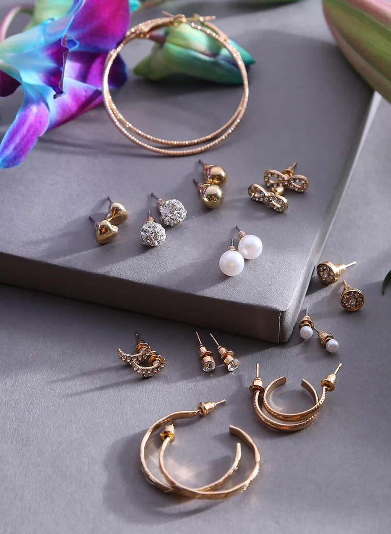 Sohi  Set of 12 Contemporary Studs & Artificial Hoop Earring Jewellery for Women | Best Price UAE