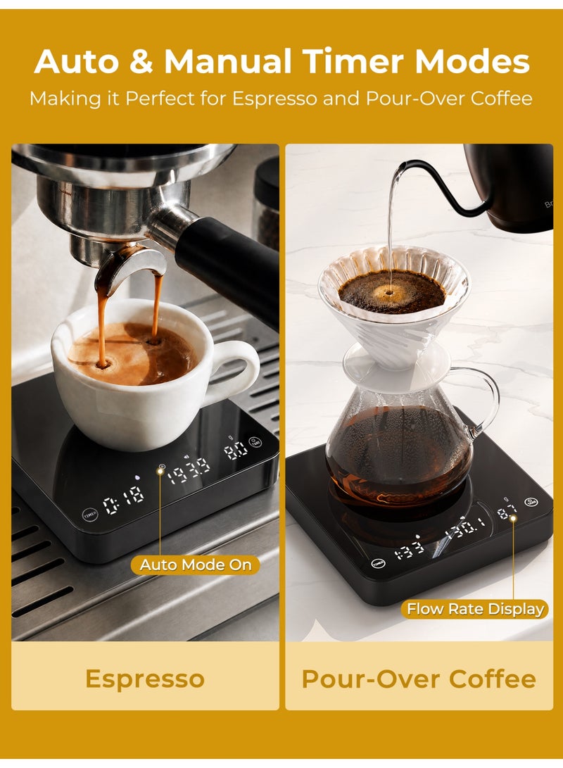 Brutelle Digital Coffee Scale Kitchen Scale 0.1g Accuracy Auto/Manual Timer Flow Rate Display Rechargeable Battery & Non-Slip Silicone Pad for  V60 Coffee Espresso Brewing Drip Pour-Over Scale Baking Kitchen - Image 4
