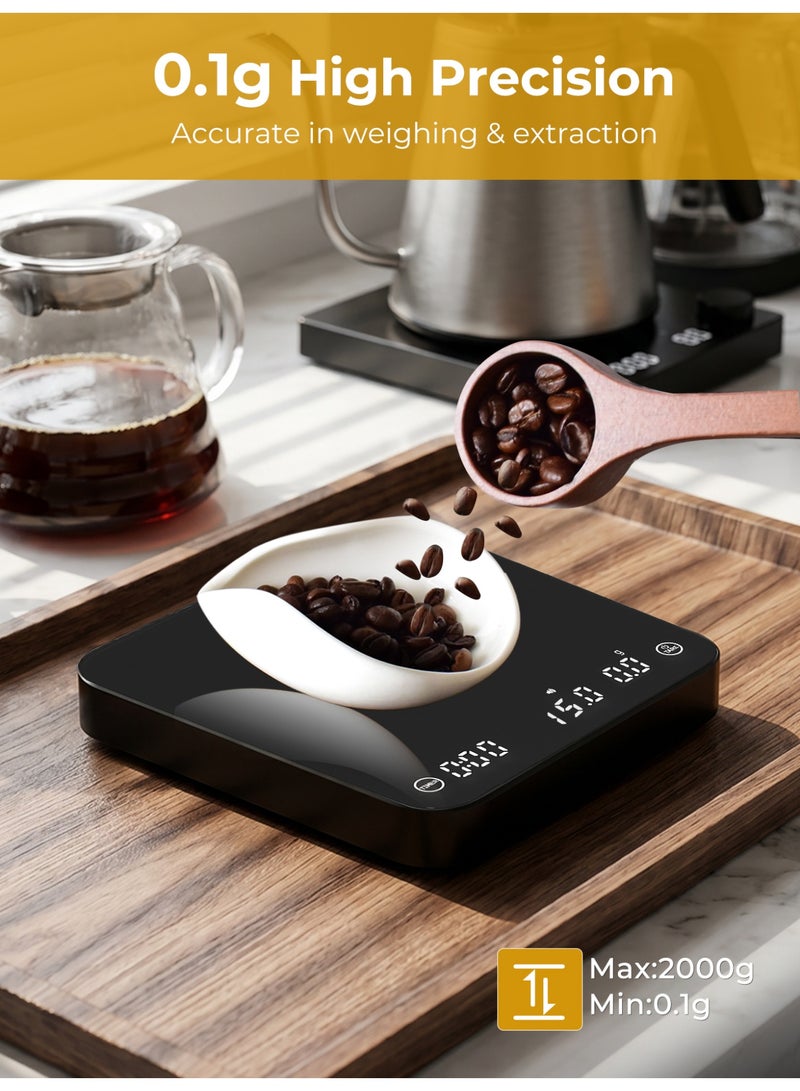 Brutelle Digital Coffee Scale Kitchen Scale 0.1g Accuracy Auto/Manual Timer Flow Rate Display Rechargeable Battery & Non-Slip Silicone Pad for  V60 Coffee Espresso Brewing Drip Pour-Over Scale Baking Kitchen - Image 3