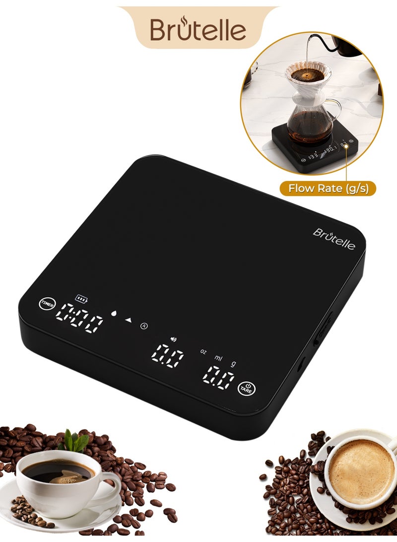 Brutelle Digital Coffee Scale Kitchen Scale 0.1g Accuracy Auto/Manual Timer Flow Rate Display Rechargeable Battery & Non-Slip Silicone Pad for  V60 Coffee Espresso Brewing Drip Pour-Over Scale Baking Kitchen - Image 1