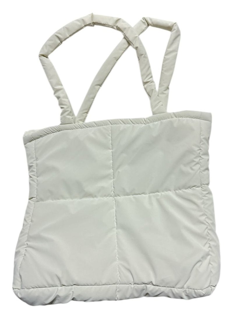 " An ideal large-sized women's shoulder bag lined with soft, water-resistant, high-quality fabric-Off White