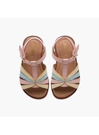 جونيورز Girls Textured Cross Strap Sandals with Hook and Loop Closure