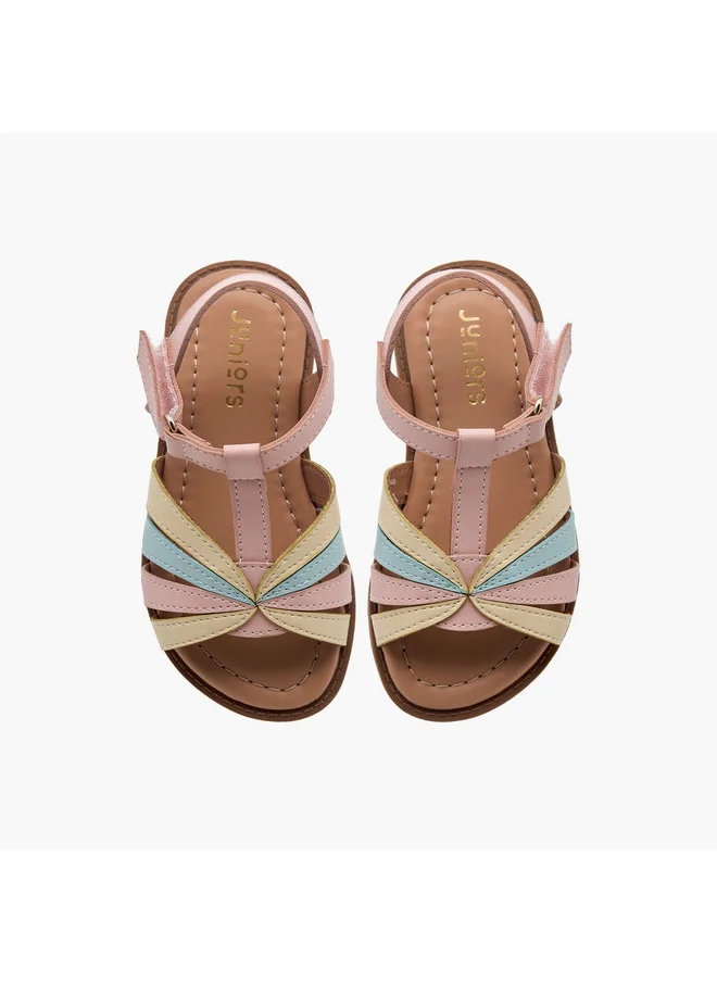 جونيورز Girls Textured Cross Strap Sandals with Hook and Loop Closure