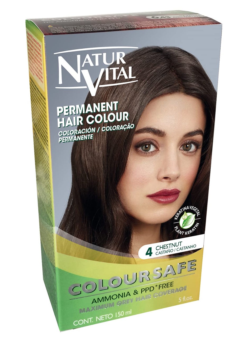 NaturVital - Permanent Hair Dye, Permanent Hair Color . Coloursafe, No Ammonia,Resorcinol,Parabens, or PDD. (~4 Chestnut Hair) - Image 1