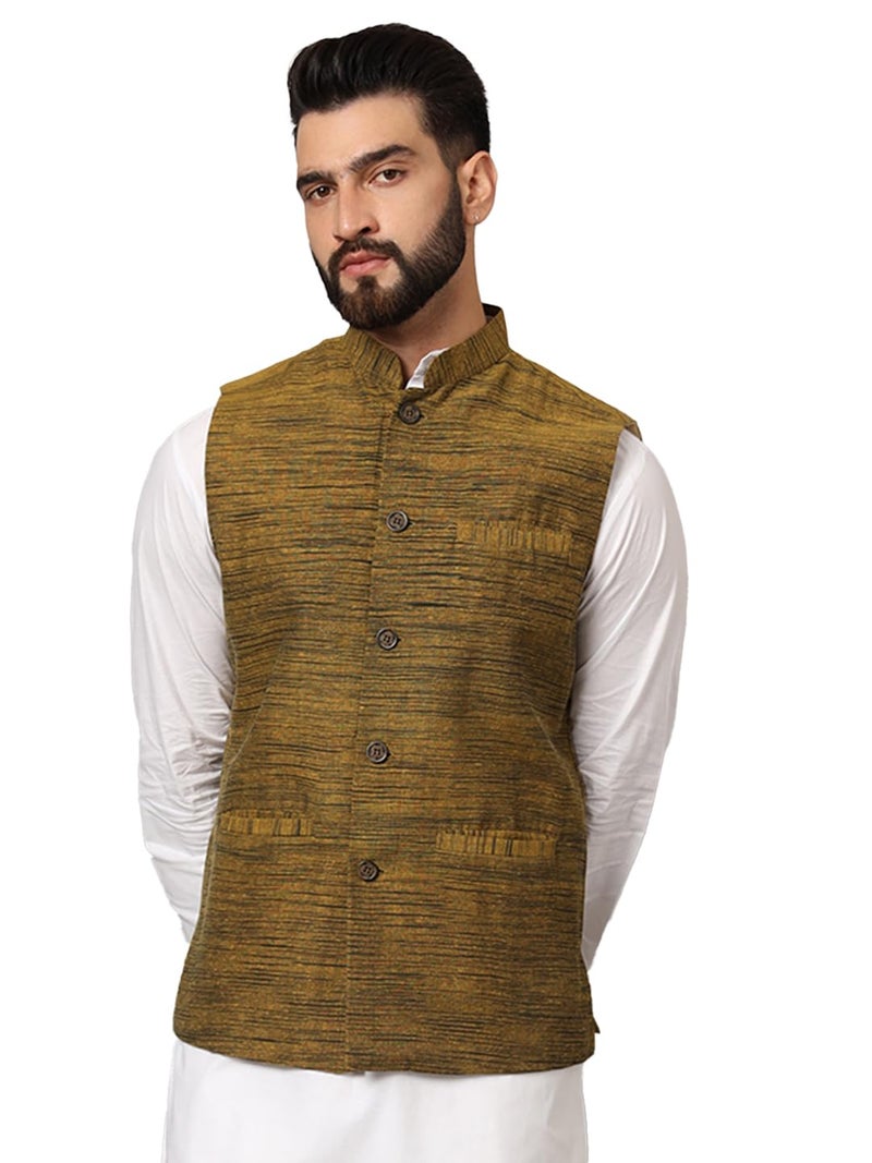 LATEST CHIKAN Men's Nehru Jacket/Waistcoat Sophisticated Ethnic Wear - SADRI-DK-MGR-46 - Image 1