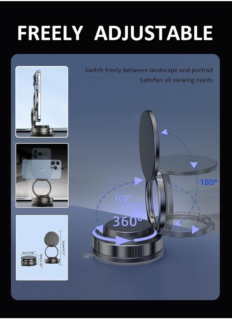 2025 Upgraded Smart Magnetic Phone Holder (Sleek Black) - 360° Rotating Foldable Dashboard Suction Cup Holder with N54 Strong MagnetDual Locking Anti-Shake  + Tri-Fold Metal Base, Strong Magnetic Car/Gym Dual Use, Vacuum Suction for All Vehicle Models,car mobile holder,phone mount car