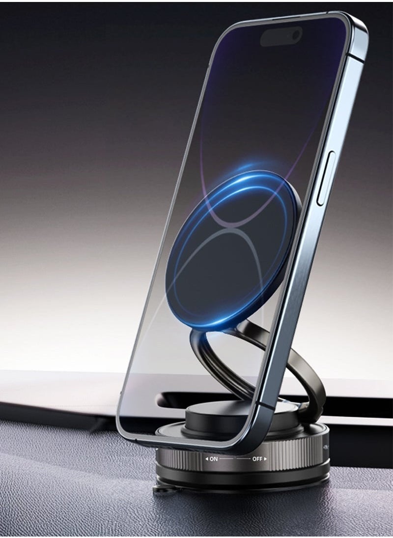 2025 Upgraded Smart Magnetic Phone Holder (Sleek Black) - 360° Rotating Foldable Dashboard Suction Cup Holder with N54 Strong MagnetDual Locking Anti-Shake  + Tri-Fold Metal Base, Strong Magnetic Car/Gym Dual Use, Vacuum Suction for All Vehicle Models,car mobile holder,phone mount car