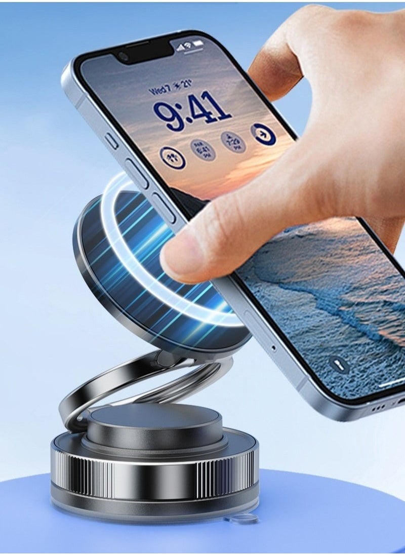 2025 Upgraded Smart Magnetic Phone Holder (Sleek Black) - 360° Rotating Foldable Dashboard Suction Cup Holder with N54 Strong MagnetDual Locking Anti-Shake  + Tri-Fold Metal Base, Strong Magnetic Car/Gym Dual Use, Vacuum Suction for All Vehicle Models,car mobile holder,phone mount car