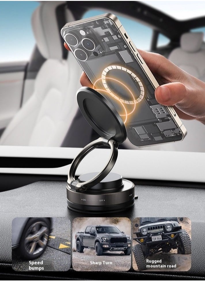 2025 Upgraded Smart Magnetic Phone Holder (Sleek Black) - 360° Rotating Foldable Dashboard Suction Cup Holder with N54 Strong MagnetDual Locking Anti-Shake  + Tri-Fold Metal Base, Strong Magnetic Car/Gym Dual Use, Vacuum Suction for All Vehicle Models,car mobile holder,phone mount car