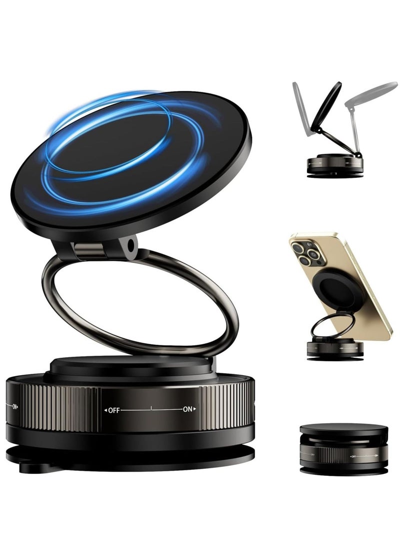 2025 Upgraded Smart Magnetic Phone Holder (Sleek Black) - 360° Rotating Foldable Dashboard Suction Cup Holder with N54 Strong MagnetDual Locking Anti-Shake  + Tri-Fold Metal Base, Strong Magnetic Car/Gym Dual Use, Vacuum Suction for All Vehicle Models,car mobile holder,phone mount car