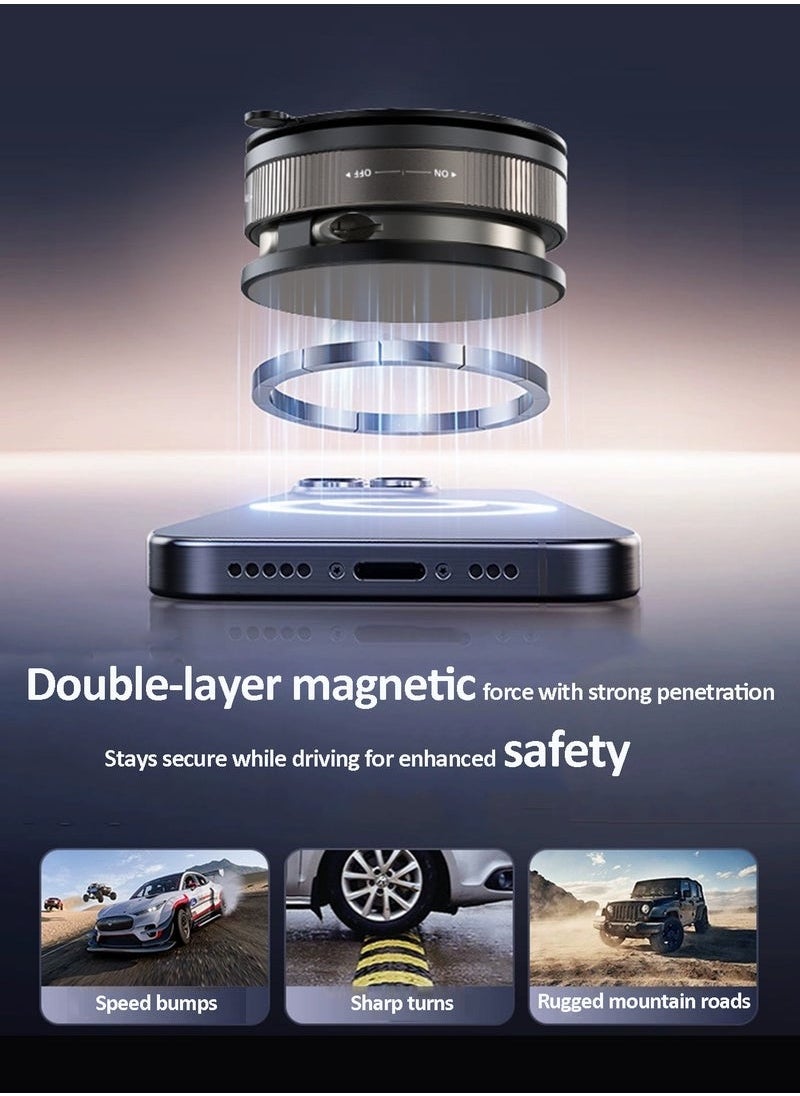 2025 Upgraded Smart Magnetic Phone Holder (Sleek Black) - 360° Rotating Foldable Dashboard Suction Cup Holder with N54 Strong MagnetDual Locking Anti-Shake  + Tri-Fold Metal Base, Strong Magnetic Car/Gym Dual Use, Vacuum Suction for All Vehicle Models,car mobile holder,phone mount car