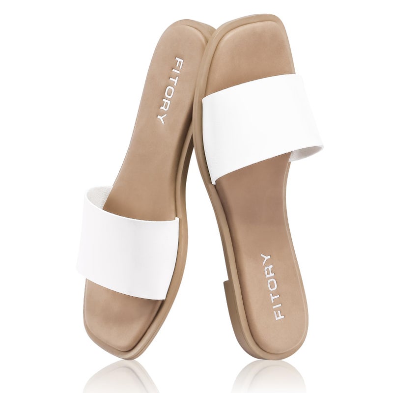 FITORY Women's Slide Sandals Fashion Square Open Toe with Cushioned Footbed Slippers for Beach Size 9 White - Image 5