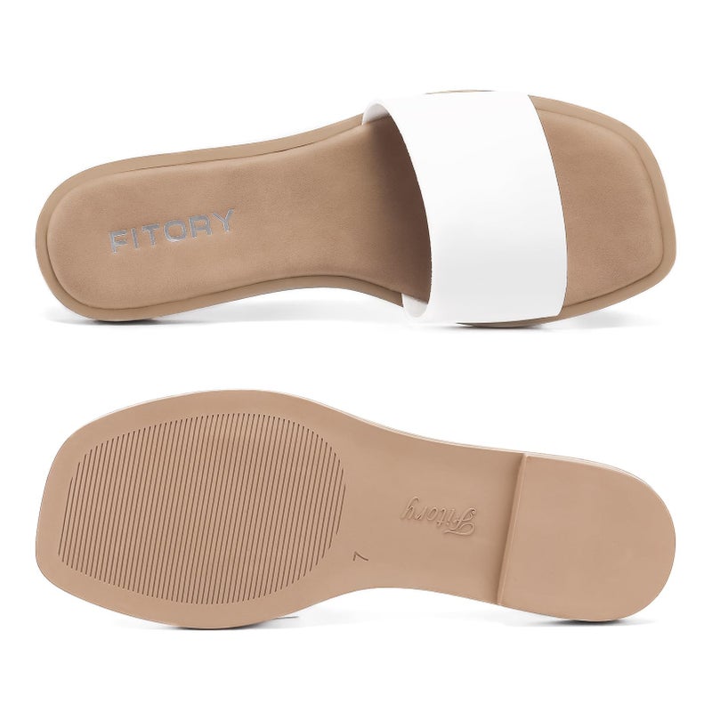 FITORY Women's Slide Sandals Fashion Square Open Toe with Cushioned Footbed Slippers for Beach Size 9 White - Image 4