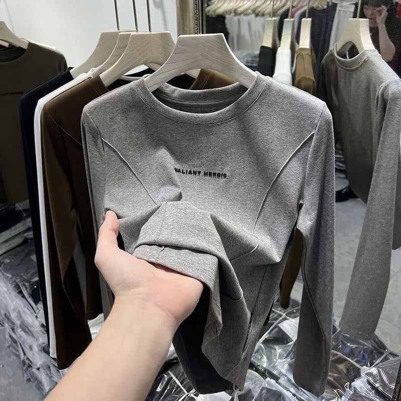 Thickened Double-Sided Velvet Long-Sleeved T-Shirt With Foreign-Style Niche Base Shirt Warm White Top Trendy - Image 4