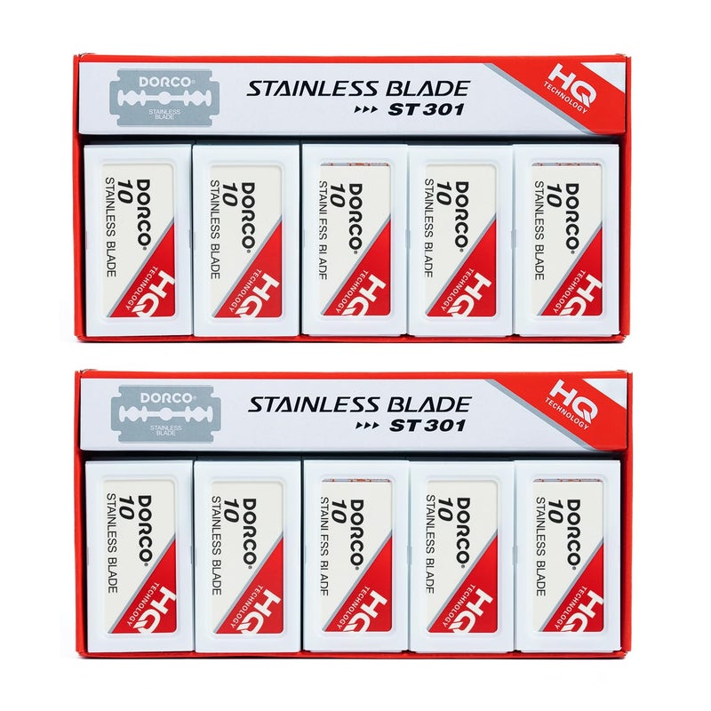 Dorco ST301 Platinum Extra Double Edge Razor Blades - 200 Blades, Premium Quality for Smooth Shaves