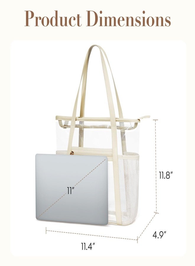Missnine Clear Bag for Stadium Events Thick PVC Clear Tote Bag for Women with Side Mesh Pockets for Sports Concert Lunch Work Brown - Image 4