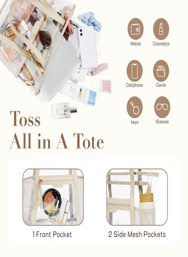 Missnine Clear Bag for Stadium Events Thick PVC Clear Tote Bag for Women with Side Mesh Pockets for Sports Concert Lunch Work Brown - Image 2