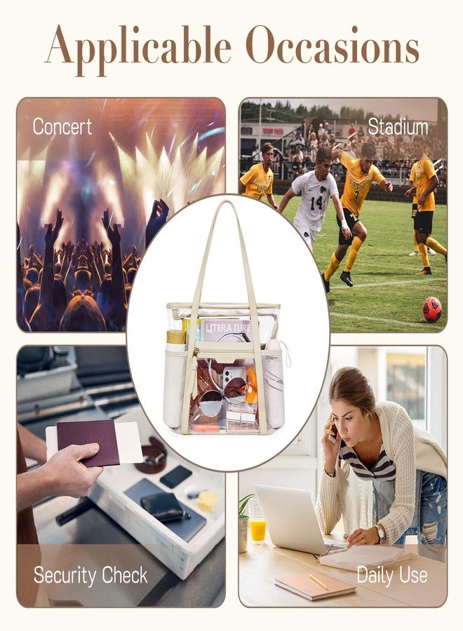 Missnine Clear Bag for Stadium Events Thick PVC Clear Tote Bag for Women with Side Mesh Pockets for Sports Concert Lunch Work Brown - Image 5
