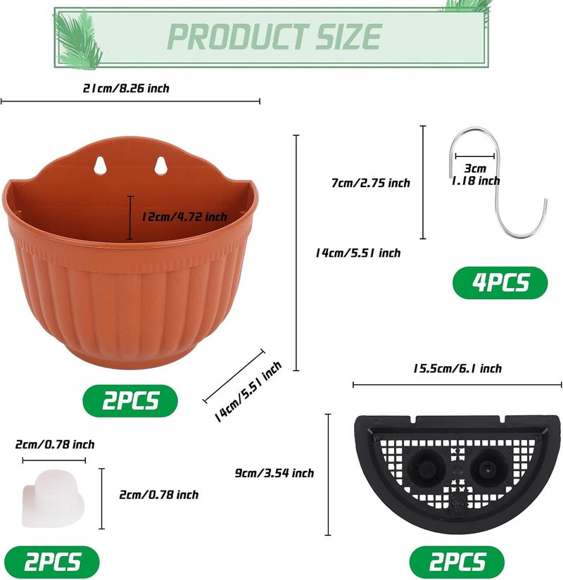 MAKINGTEC 1 Set Wall Hanging Planters, Garden Fence Hanging Flower Pots Mounted Hanging Basket Plastic Plant Pots with 2 Hooks for Spring Balcony, Patio Planters, Indoor Outdoor Use - Image 5