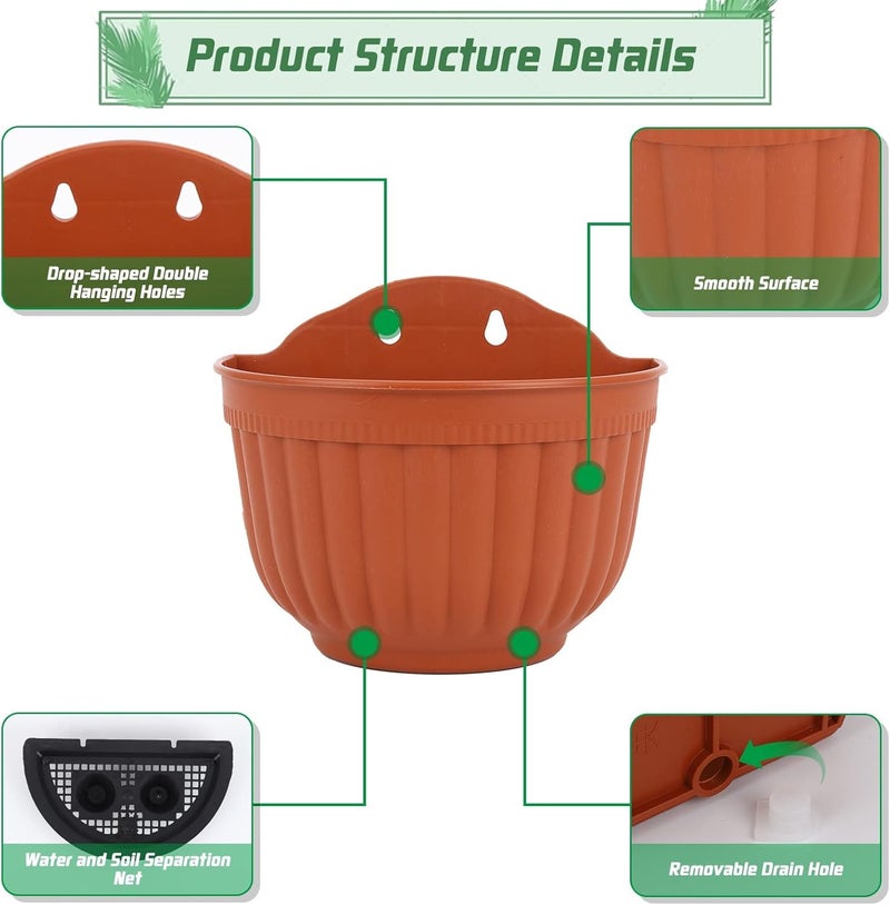 MAKINGTEC 1 Set Wall Hanging Planters, Garden Fence Hanging Flower Pots Mounted Hanging Basket Plastic Plant Pots with 2 Hooks for Spring Balcony, Patio Planters, Indoor Outdoor Use - Image 4