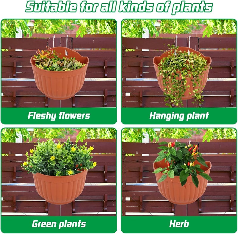 MAKINGTEC 1 Set Wall Hanging Planters, Garden Fence Hanging Flower Pots Mounted Hanging Basket Plastic Plant Pots with 2 Hooks for Spring Balcony, Patio Planters, Indoor Outdoor Use - Image 2