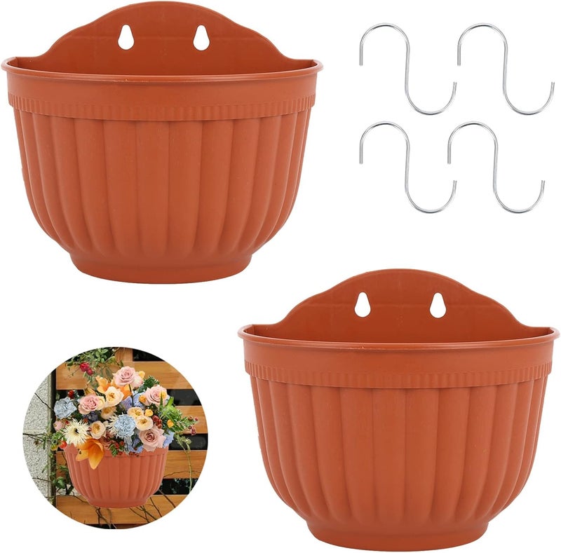 MAKINGTEC 1 Set Wall Hanging Planters, Garden Fence Hanging Flower Pots Mounted Hanging Basket Plastic Plant Pots with 2 Hooks for Spring Balcony, Patio Planters, Indoor Outdoor Use - Image 1