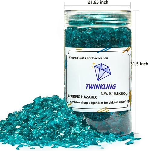 TWINKLING High Luster Crushed Glass, Broken Glass, Glass Gems Chips for DIY Resin Art Epoxy Crafts, Nail Art, Geode Painting, 1-3mm(200g) (Turquoise) - Image 5
